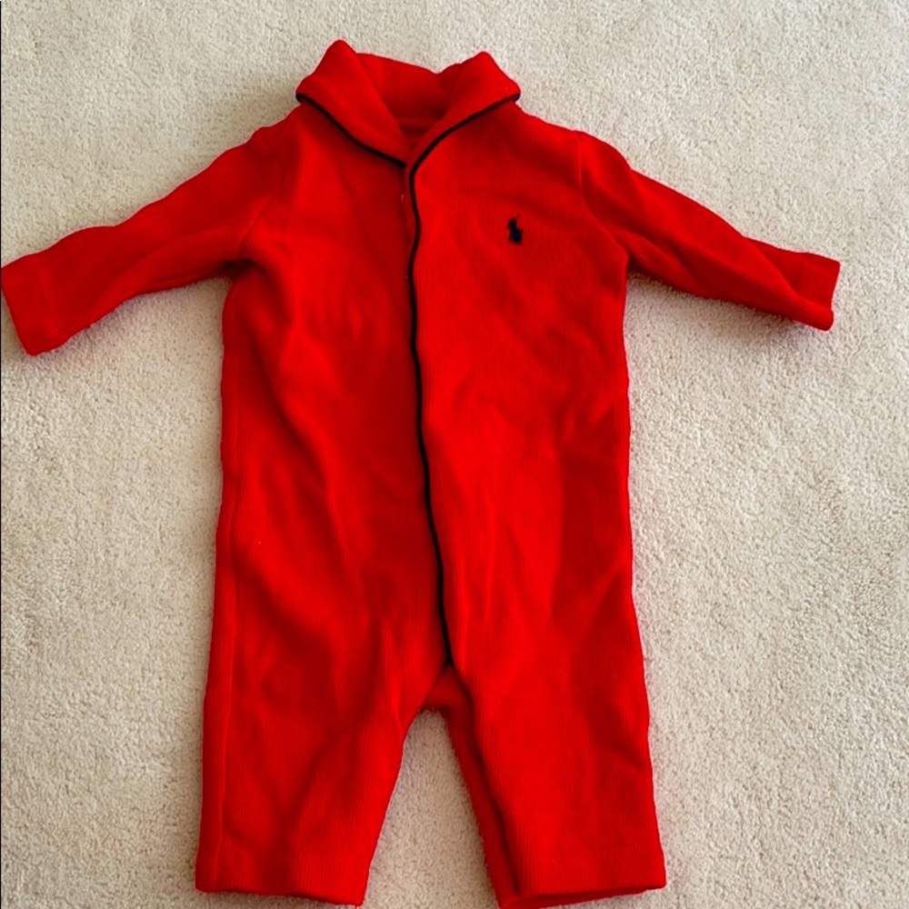 Ralph Lauren red cable knit polo onesie